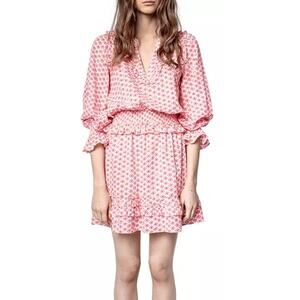 Zadig & Voltaire Rune Debby Cotton Ruffle Evil Eye Print Mini Dress XS